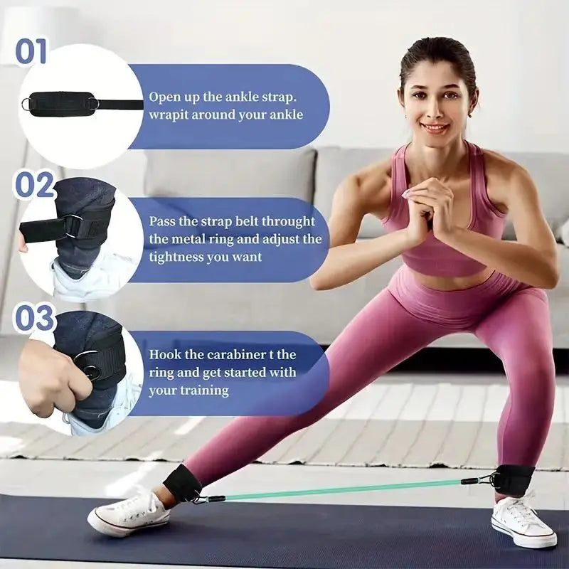 6-Piece Leg Resistance Band Set for Hip Strength Training, Running, Fitness, Ankle Resistance Bands, Yoga, Glute Training, Elastic Bands for Fitness Strength Training, Three-Tube Leg Training Resistance Bands, Leg Resistance Bands