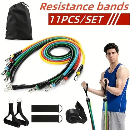 11Pcs/Set Pull Rope, Resistance Bands, Portable Fitness Equipment, Ankle Strap, Chest Expander, Elastic Exercise Band